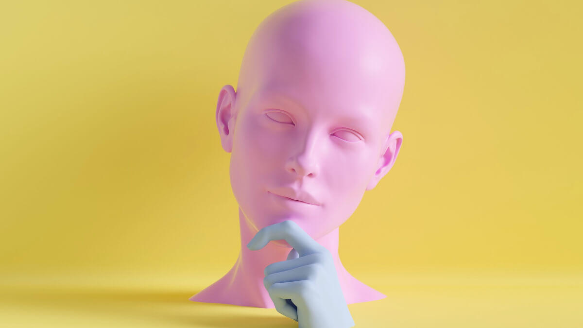cabeça e mão humana feitas com modelagem 3d